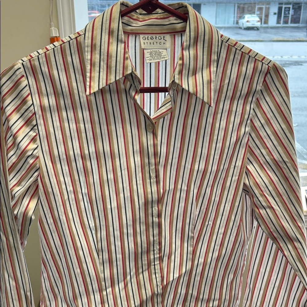George Ladies Striped Shirt - Red, Black, White